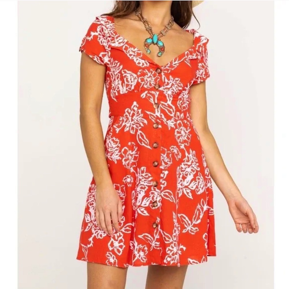 NEW NWT | Free People A Thing Called Love Linen Mini Dress | Red Boho | Size 4 - Picture 2 of 3
